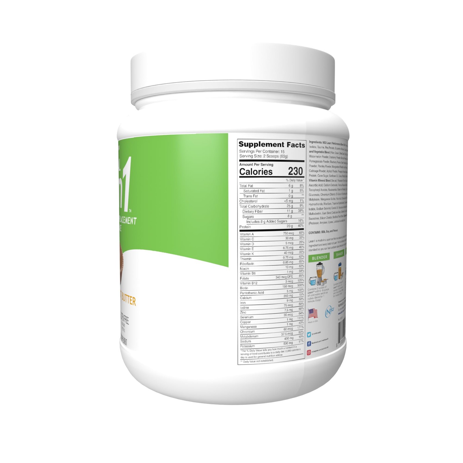 Lean1 Meal Replacement 27.5 Ounce (Pack of 1), Chocolate Peanut Butter