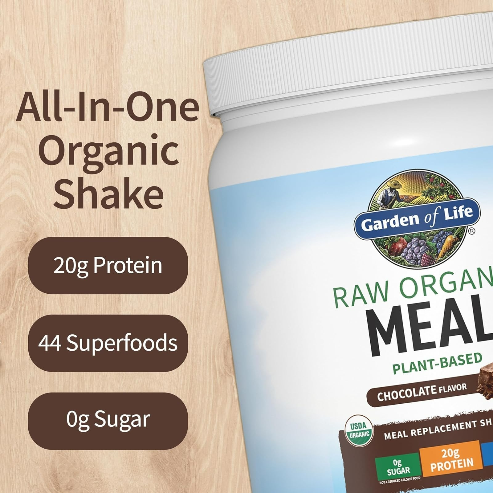 Garden of Life Raw Organic Meal Protein Powder, Chocolate, 14 Servings