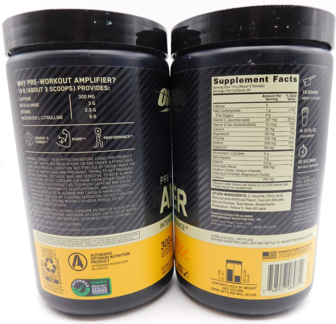 2- Optimum Nutrition Pre-Workout Amplifier Citrus Mango, 40 Servings Total, 9/26