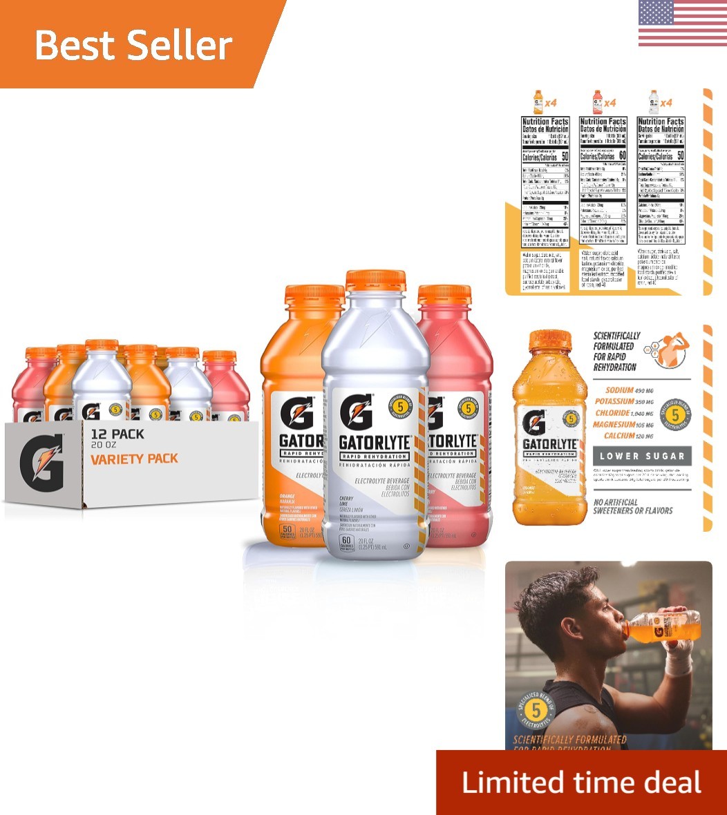 Gatorlyte Electrolyte Drink 12-Pack: 5 Electrolytes, Lower Sugar & 3 Flavors