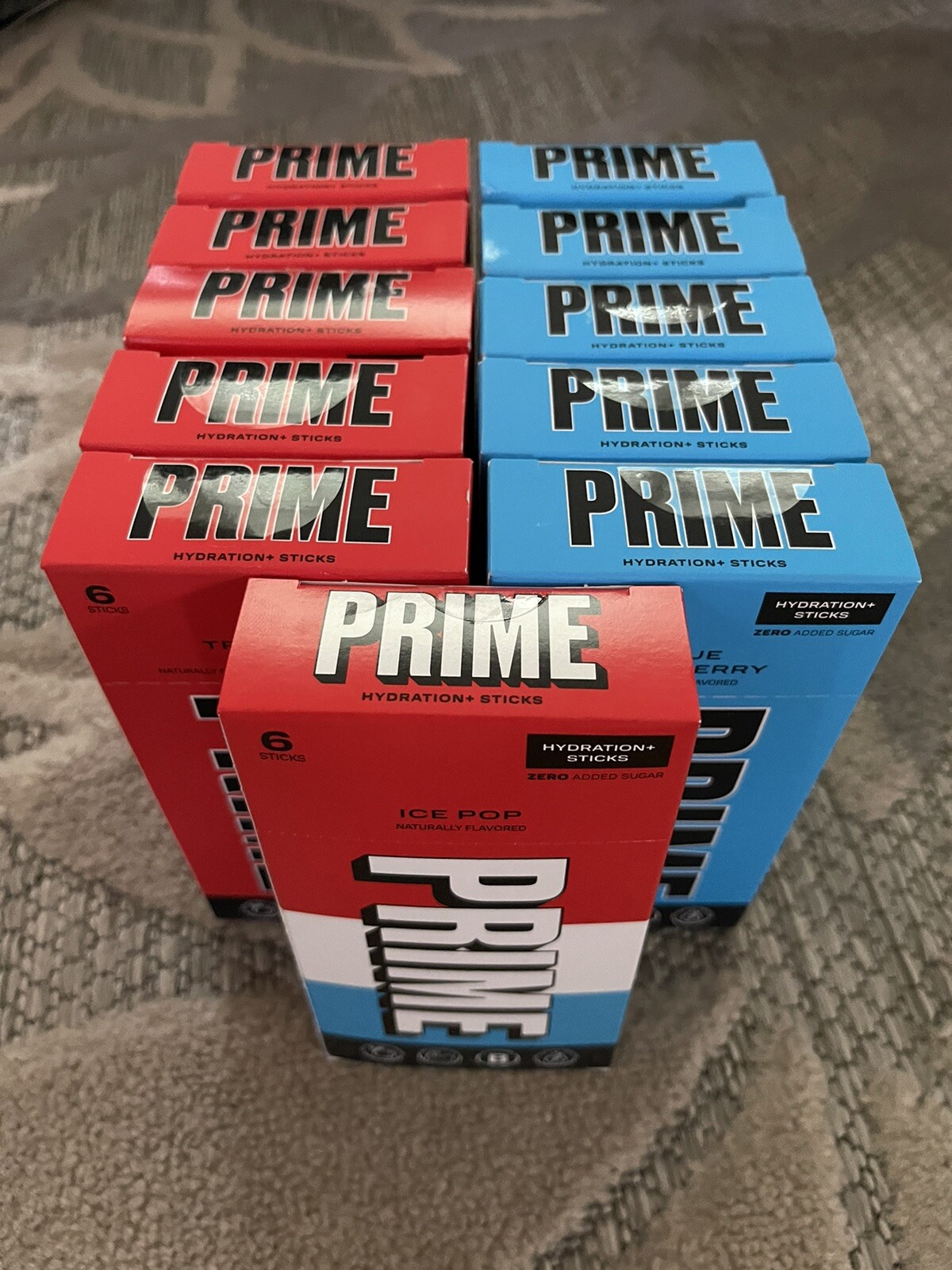 LOT – 11 PRIME HYDRATION BOXES (5 BLUE RASPBERRY & 5 FRUIT PUNCH & 1 ICE POP)