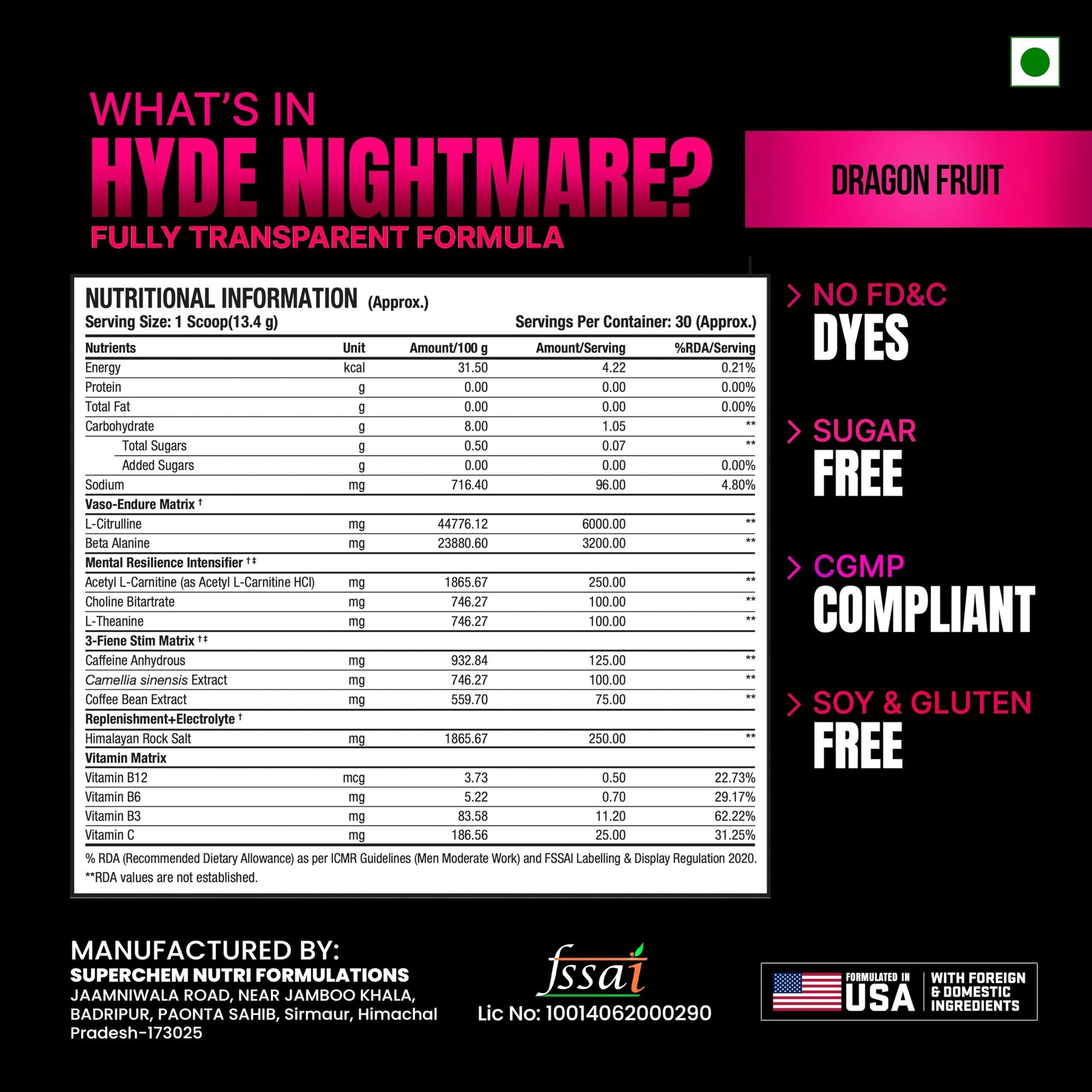 Mr Hyde Nightmare Pre Workout 396g Dragon Fruit | Energy & Focus Supplement