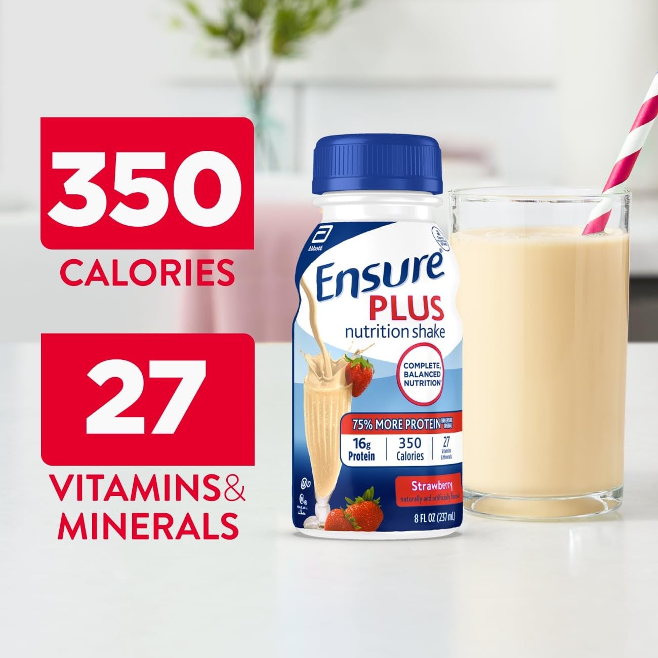 Ensure Plus Strawberry Nutrition Shake | Meal 8 Fl Oz (Pack of 24)