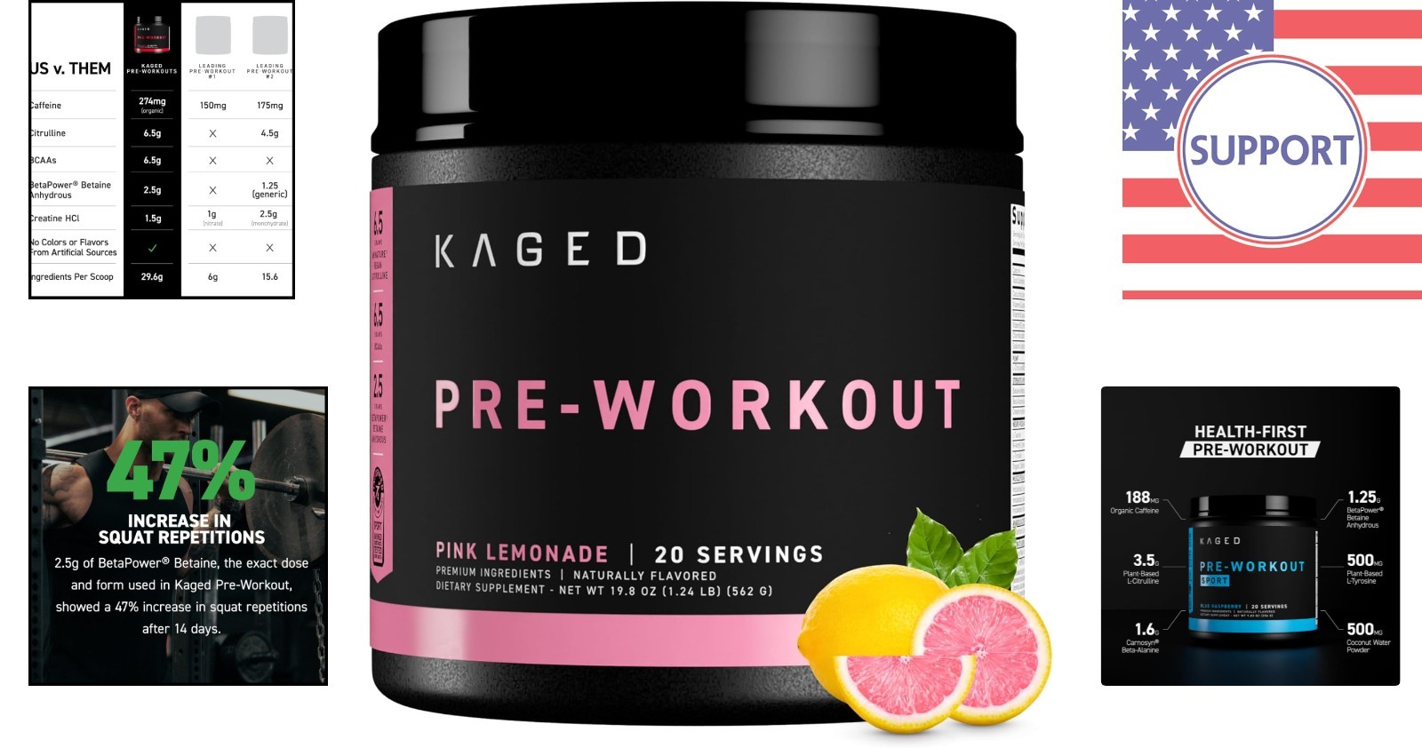 Pink Lemonade Pre Workout Powder | 274 mg Organic Caffeine – 20 Servings