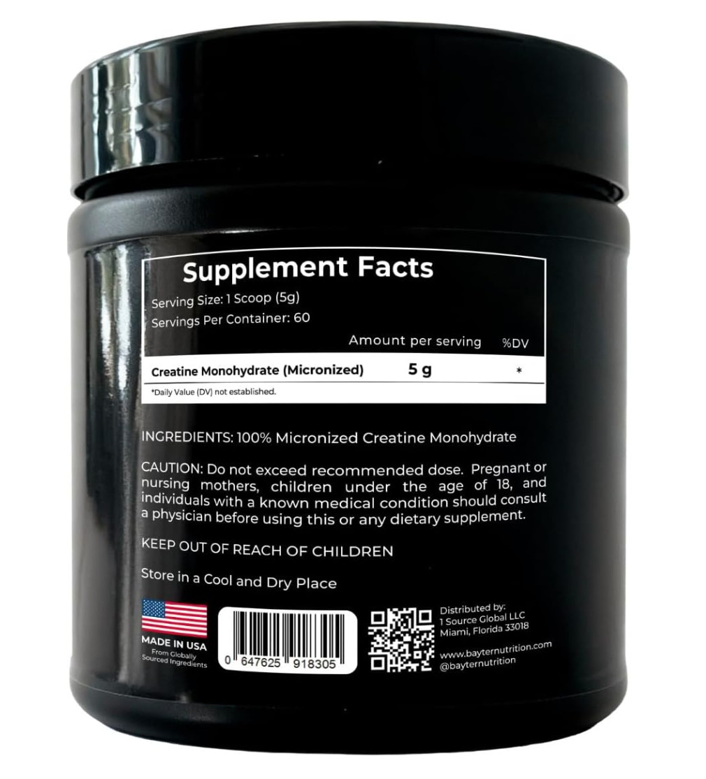 Bayter Nutrition Micronized Creatine Monohydrate Powder Unflavored 60 Servings