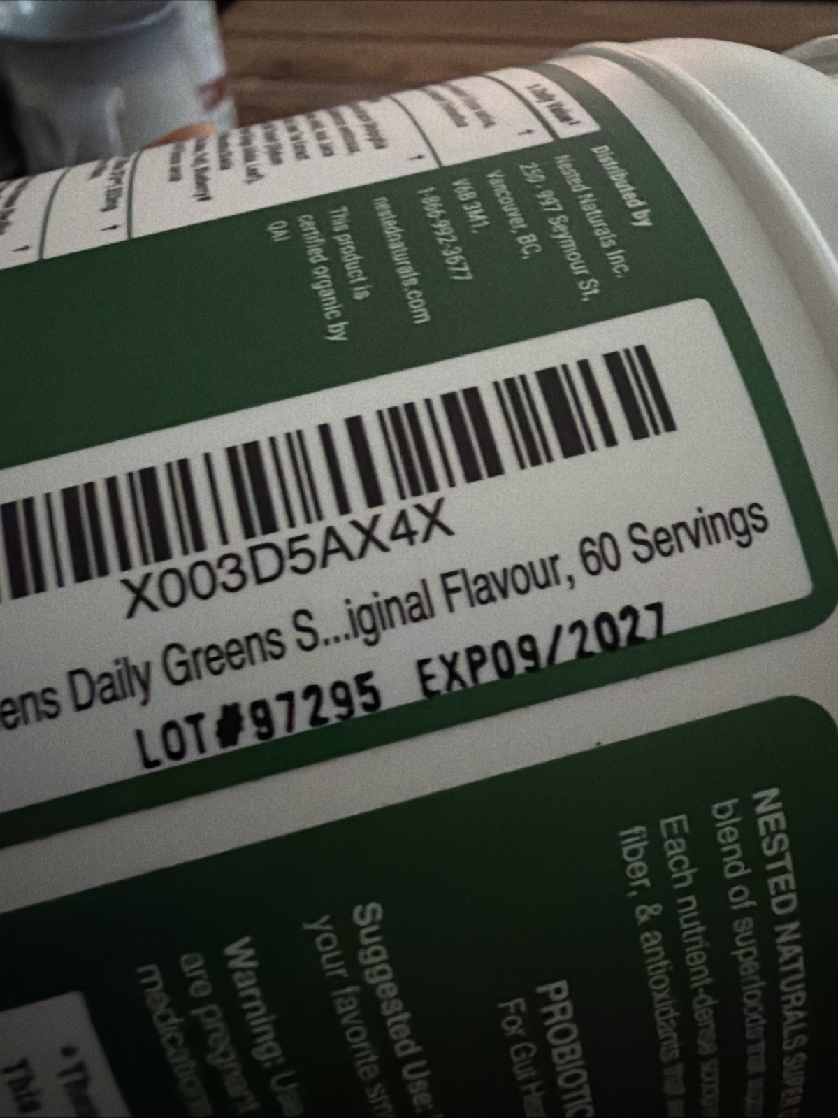 Nested Naturals Super Greens Daily Superfood Powder 60 Servings Exp 9/27