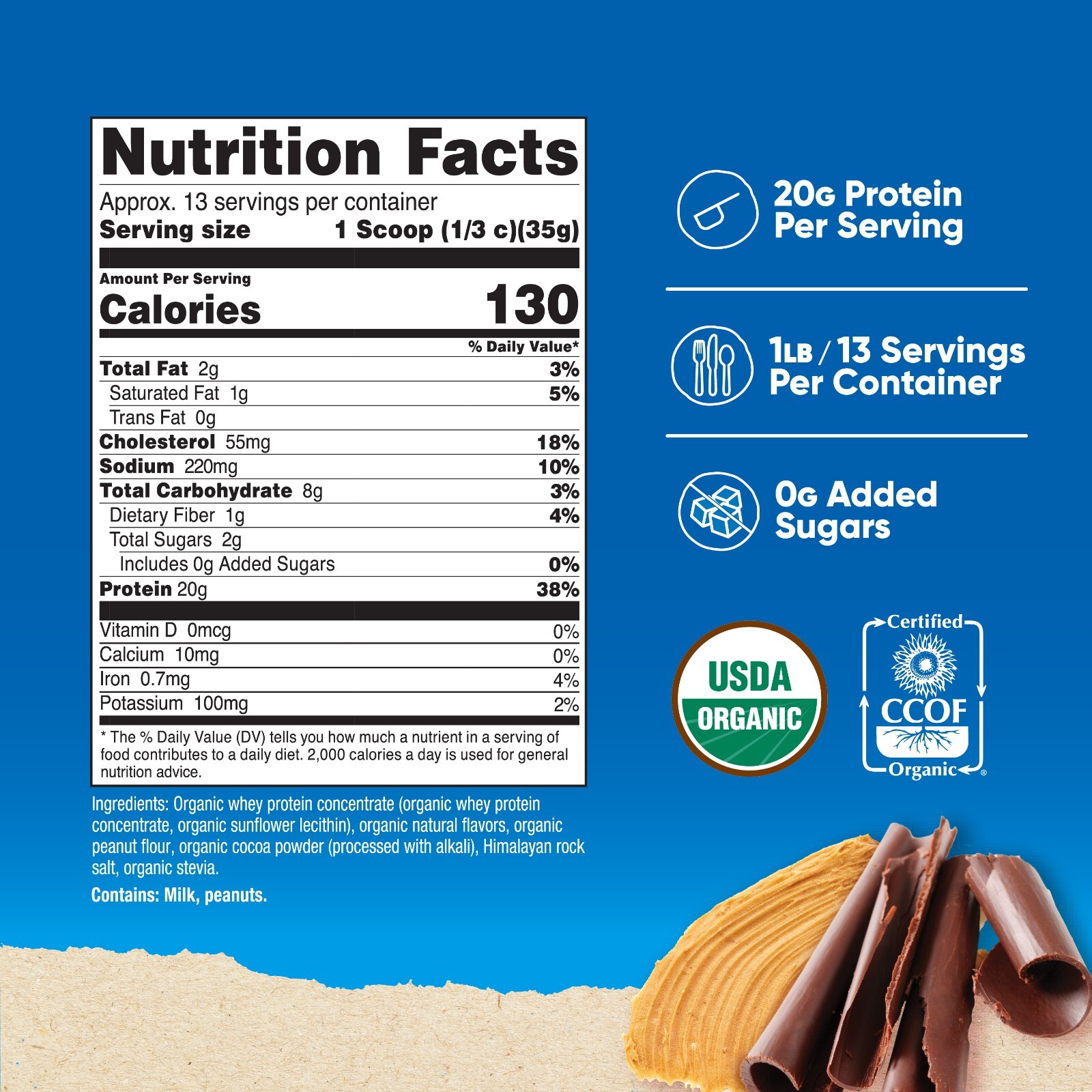 Nutricost Organic Whey Protein Concentrate, Chocolate Peanut Butter Flavored 1LB