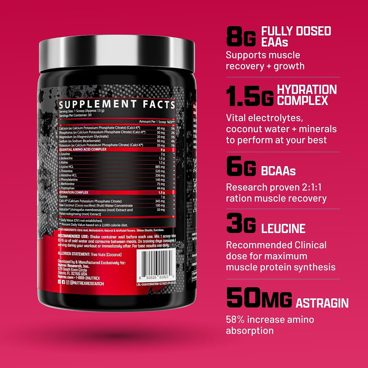 Nutrex EAA Hydration EAAs BCAA Powder Muscle Recovery Post Workout Supplement