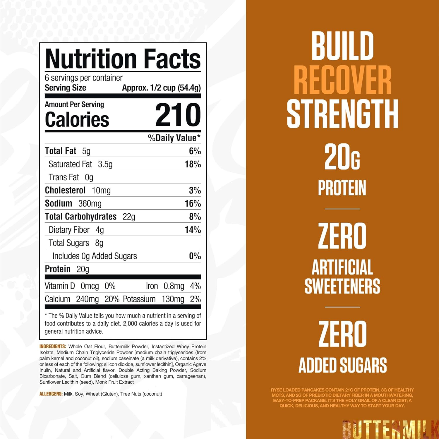 RYSE Loaded Protein Pancake & Waffle Mix – Buttermilk – Naturally Sweetened Brea