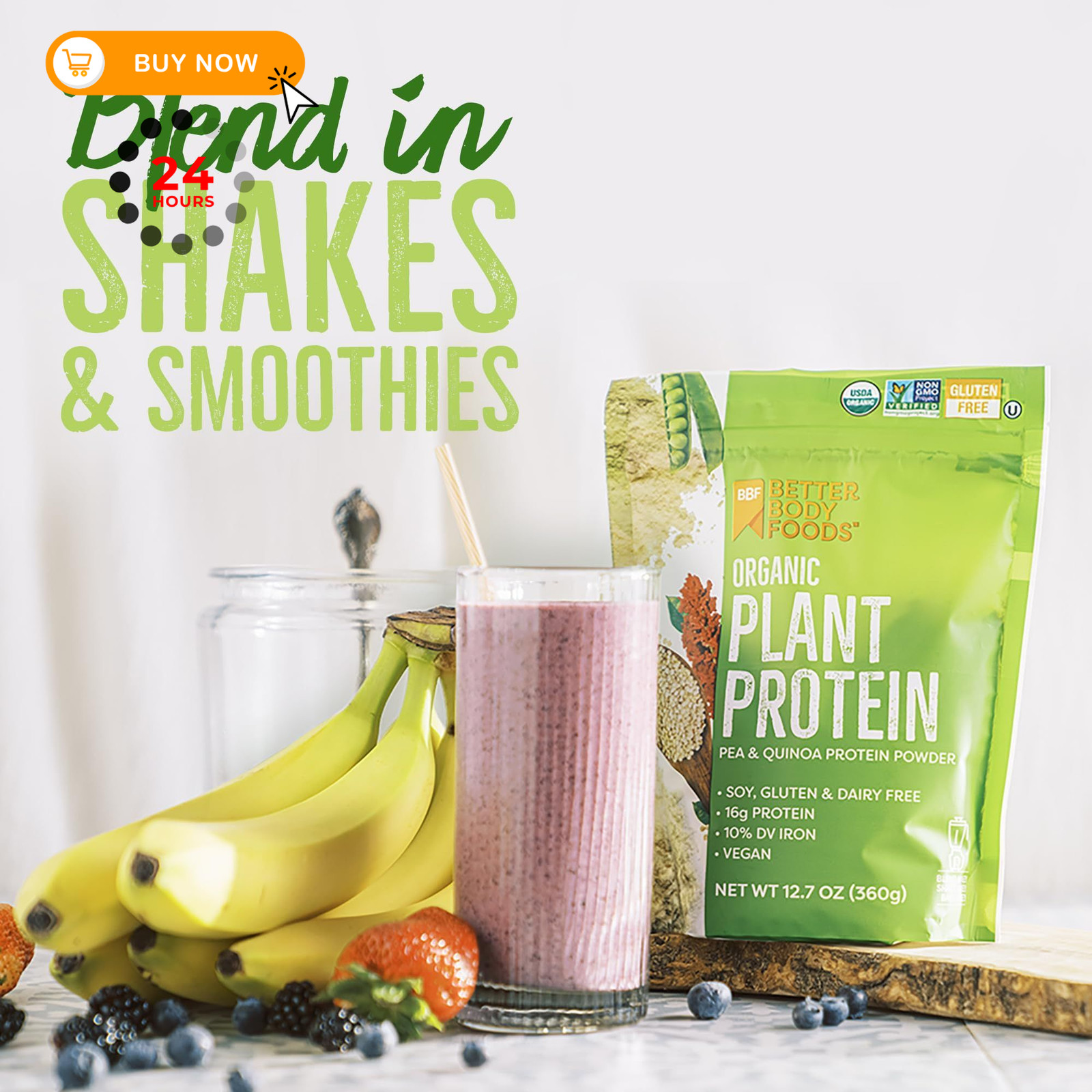 BetterBody Foods Vegan Protein Powder, Unflavored, 12.7 Ounce (Pack of 1)