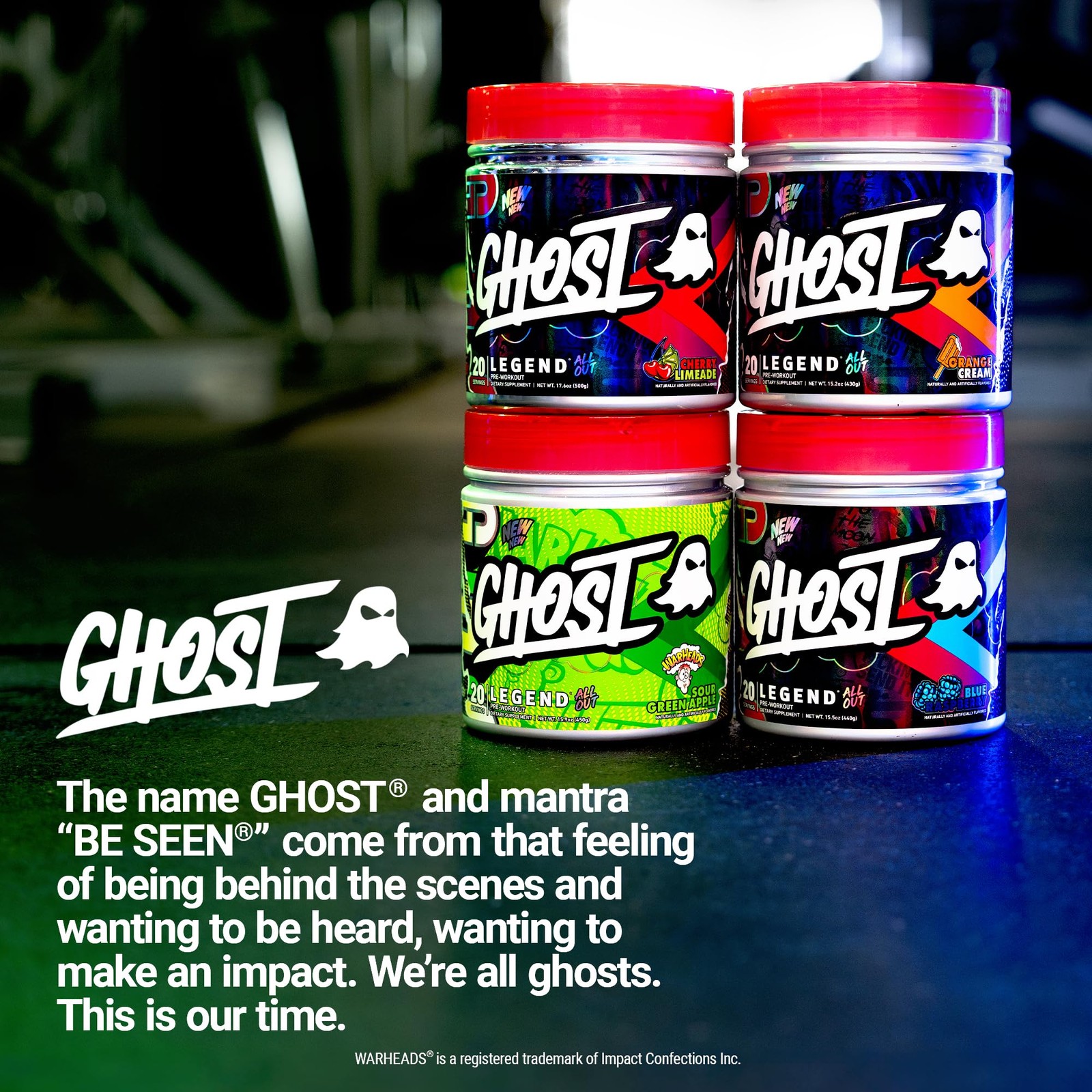 GHOST Legend All Out Pre Workout Powder Warheads Sour Green Apple 20 Servings