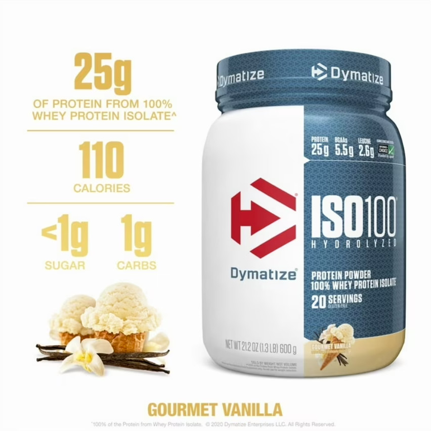 Dymatize ISO100 Hydrolyzed Whey Isolate Protein Powder, Gourmet Vanilla, 20 Serv