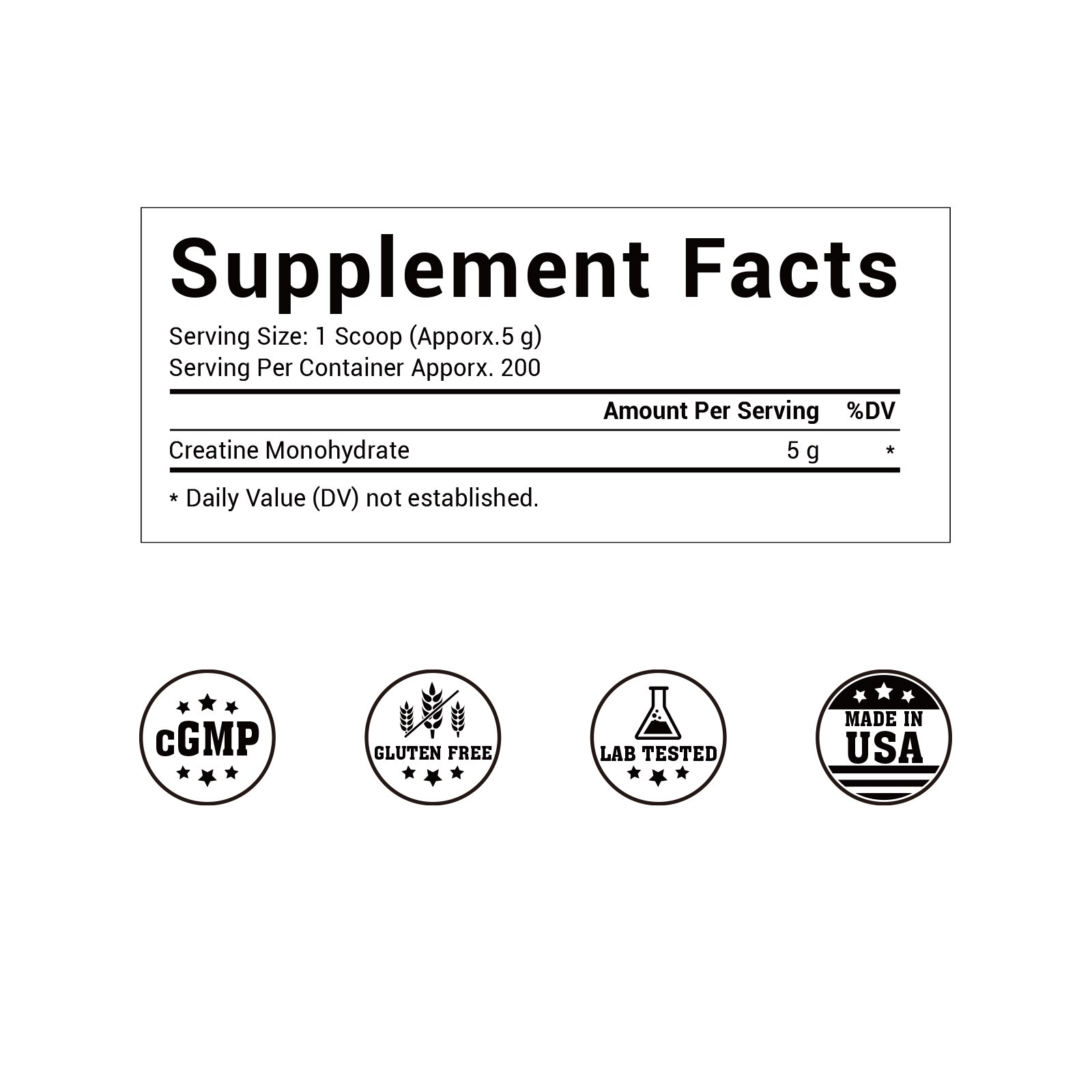 Creatine Monohydrate 100% Pure Powder 1000g (2.2 lb) Micronized Unflavored