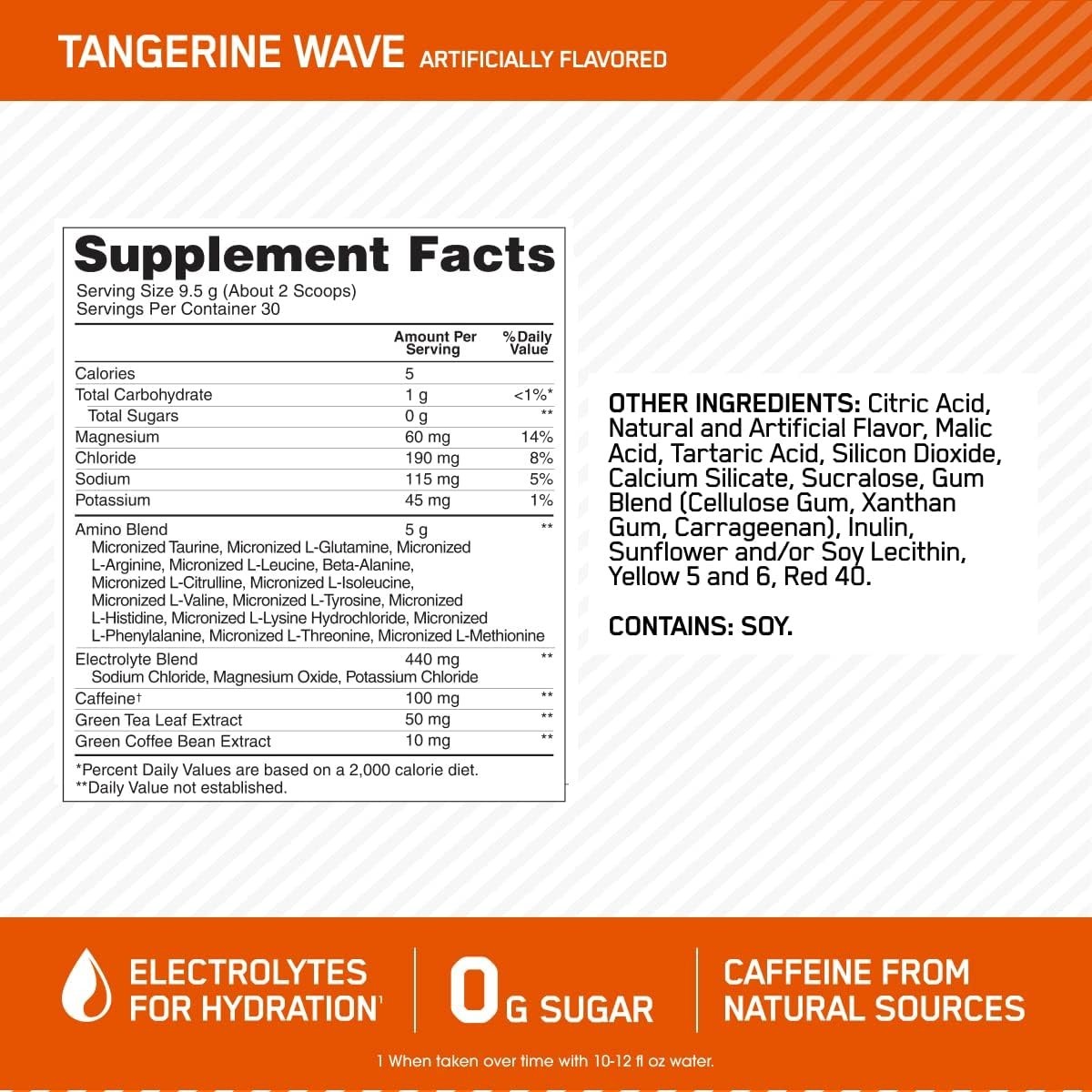 Amino Energy Powder with BCAA & Electrolytes – 10.5 oz Tangerine Wave Flavor