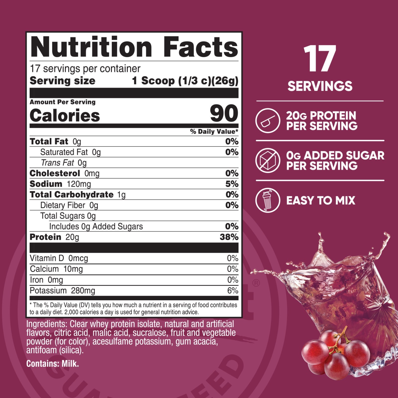 Nutricost Clear Whey Protein Isolate Powder (Electric Grape) 1 LB – 20g Protein