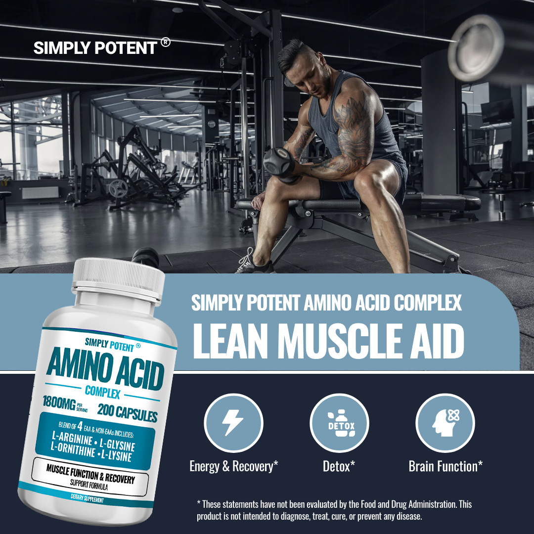 1800 mg BCAA Essential Amino Acid Complex | Energy & Muscle Recovery | 200 Caps
