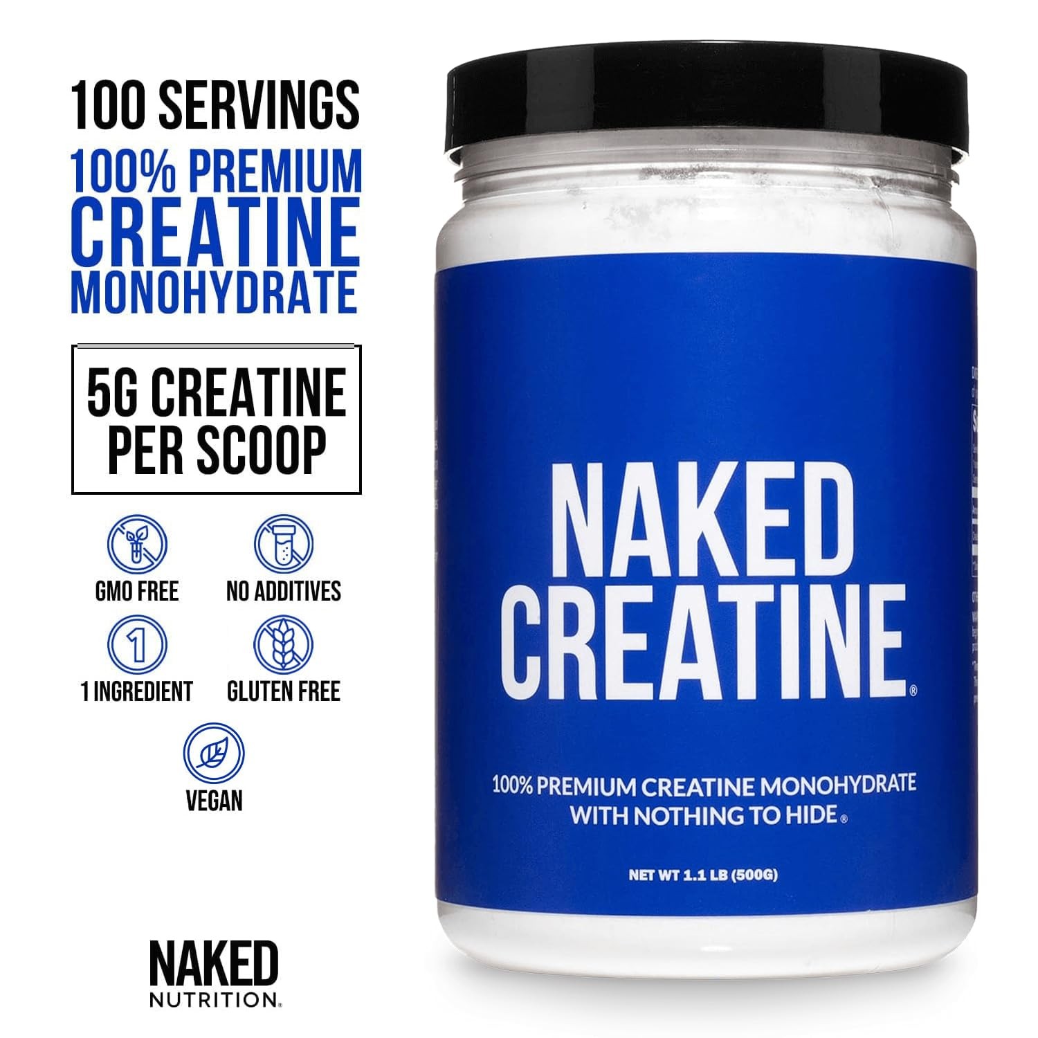 NAKED Pure Micronized Creatine Monohydrate 100 Servings (Pack of 1), Blue