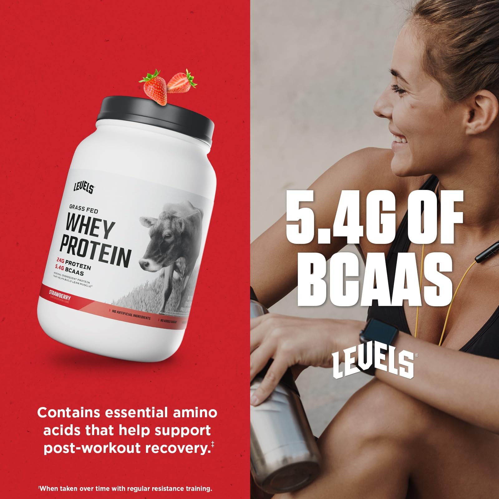 Levels Grass Fed Whey Protein Powder No Artificials 24G of Protein Strawberry…
