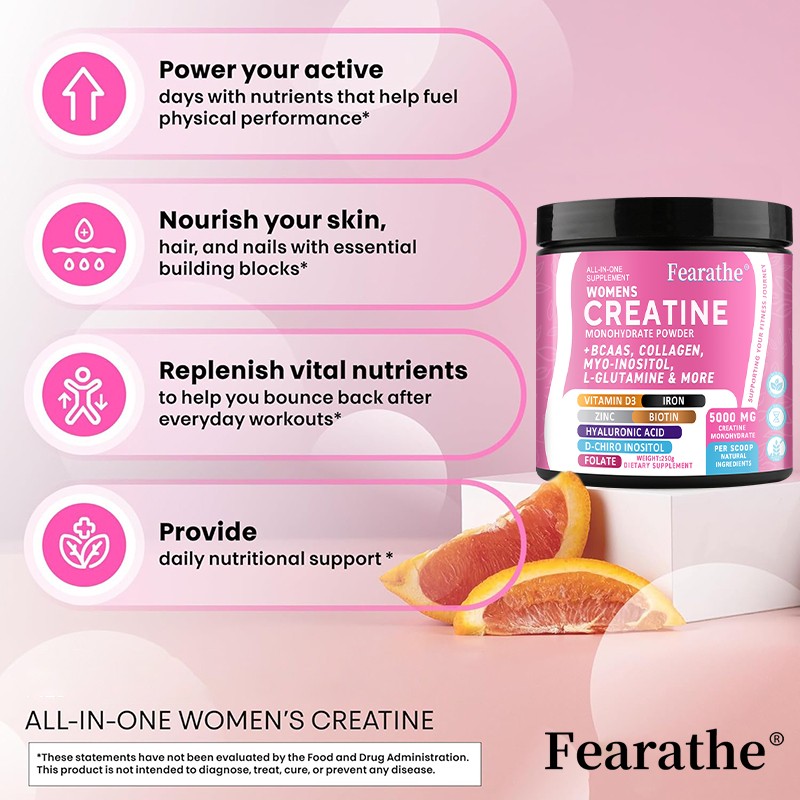 Creatine Monohydrate Powder for women, with biotin HYALURONIC ACID, L-GLUTAMINE