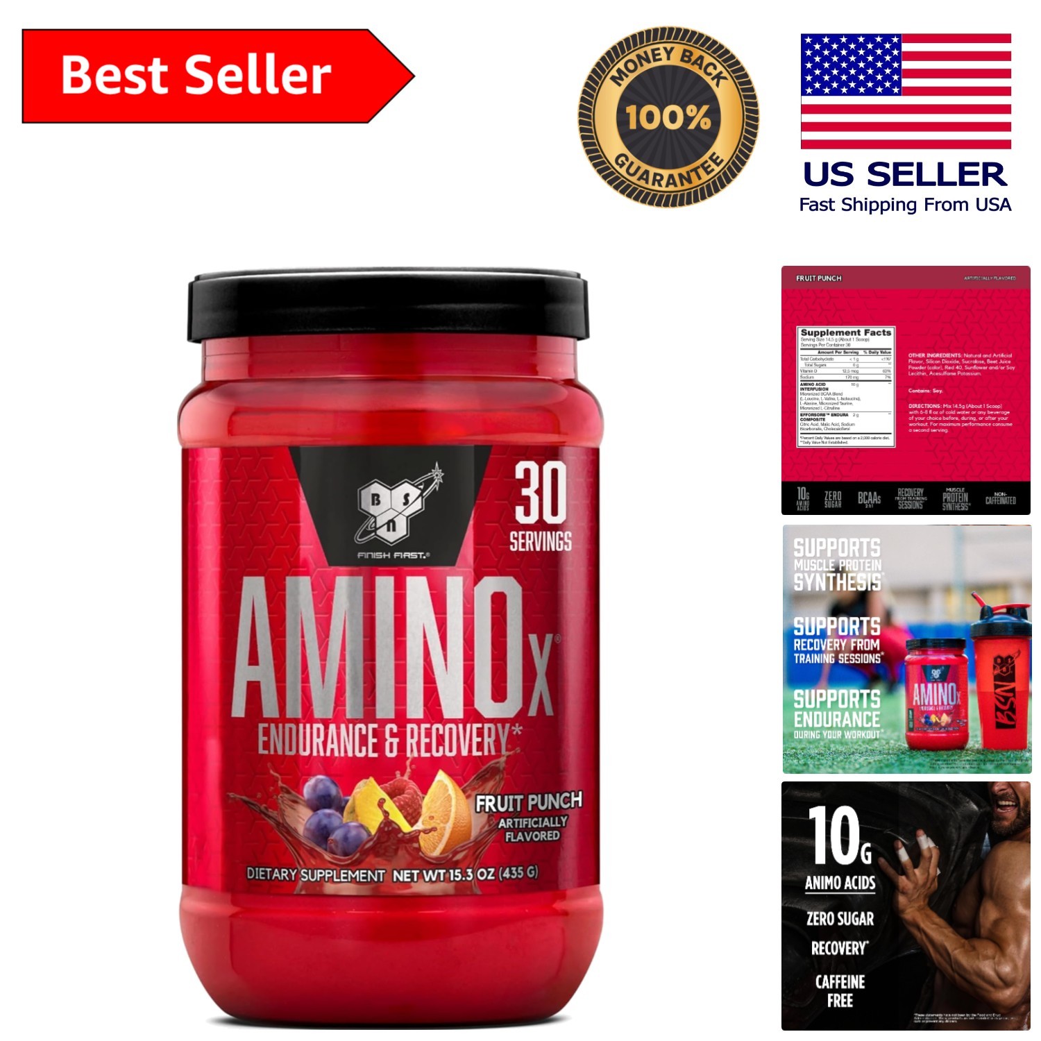 Amino X 10g BCAAs Muscle Recovery & Endurance Powder – Zero Sugar, Fruit Punch