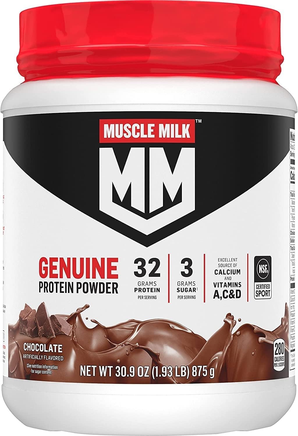 Muscle Milk Genuine Protein Powder Chocolate 1.93 lbs 13 Servings 32g Protein