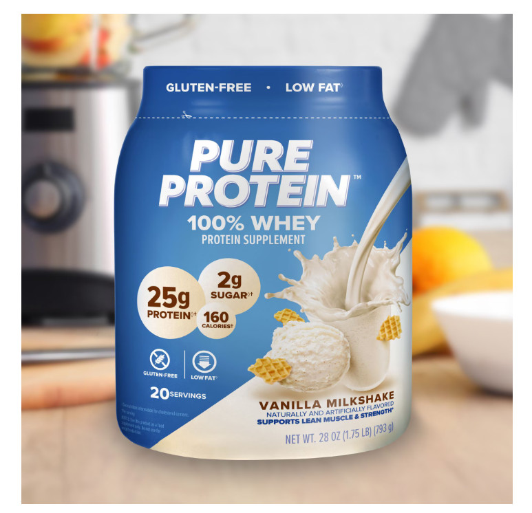 Pure Protein 100% Whey Protein Powder, Vanilla Cream, 25g Protein, 1.75 lbs