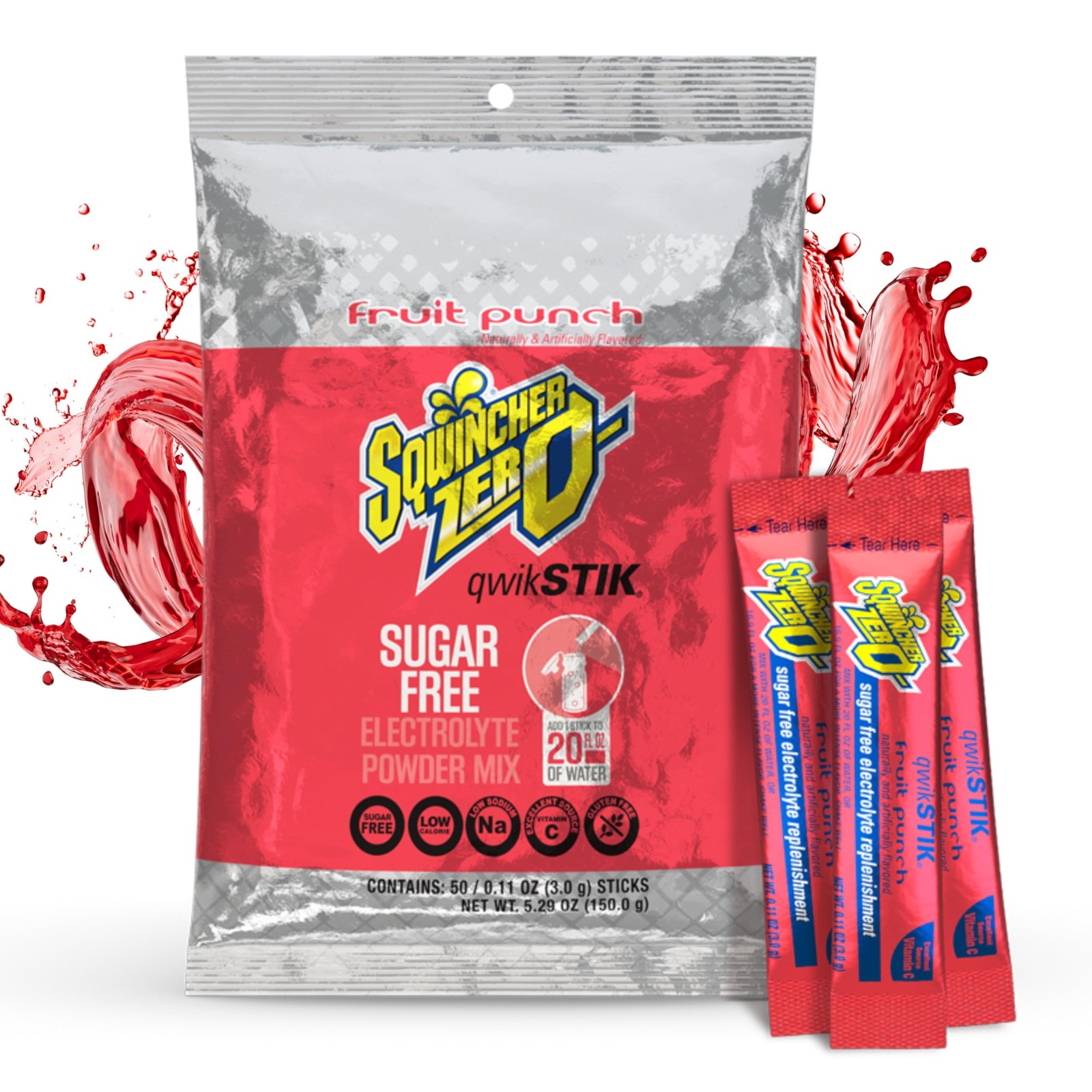 Zero Qwik Stik, Fruit Punch, Sugar Free, Low Calorie, Low Sodium Electrolyte Pow