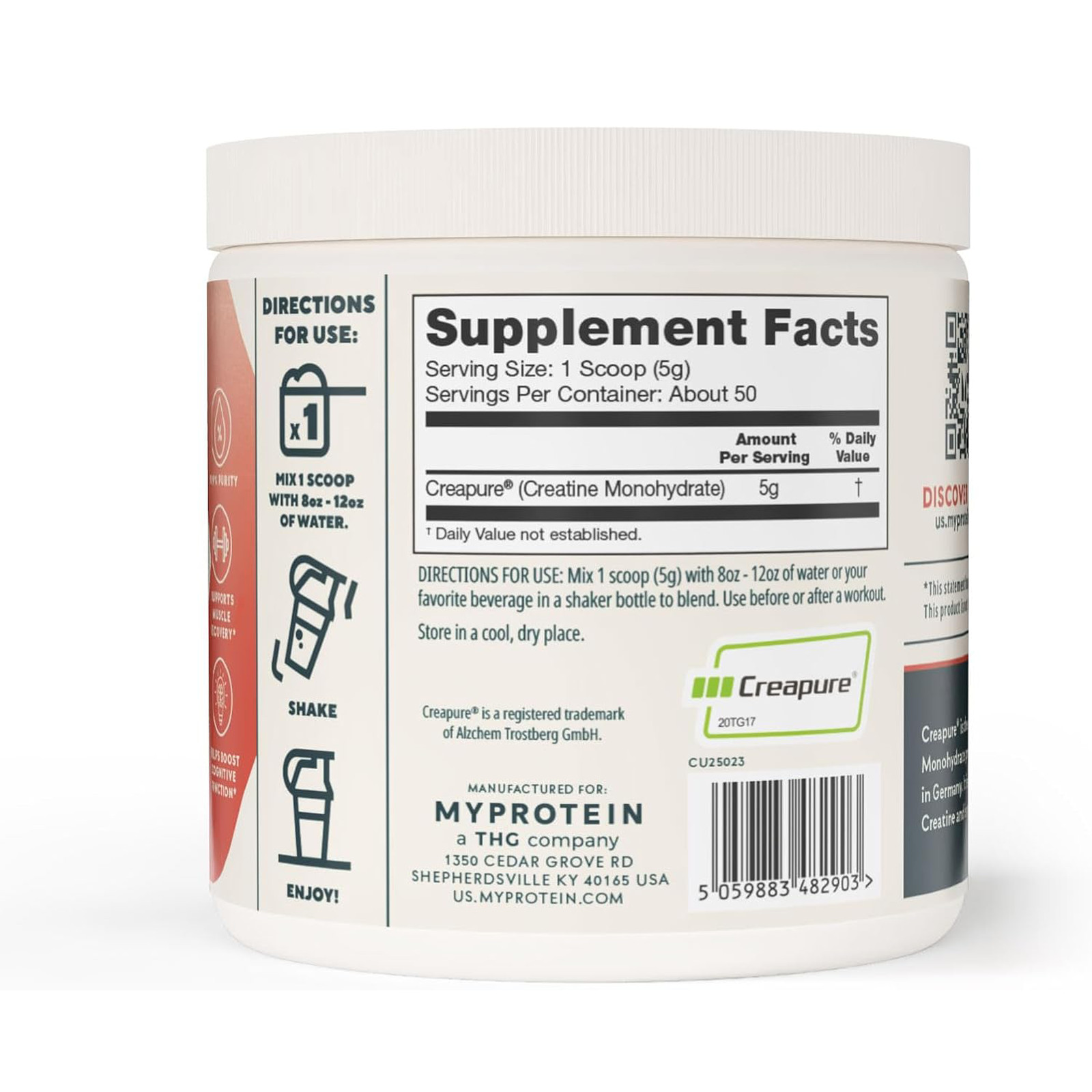 Myprotein Creapure Creatine Monohydrate Powder Pure Unflavored 50 Servings 250g