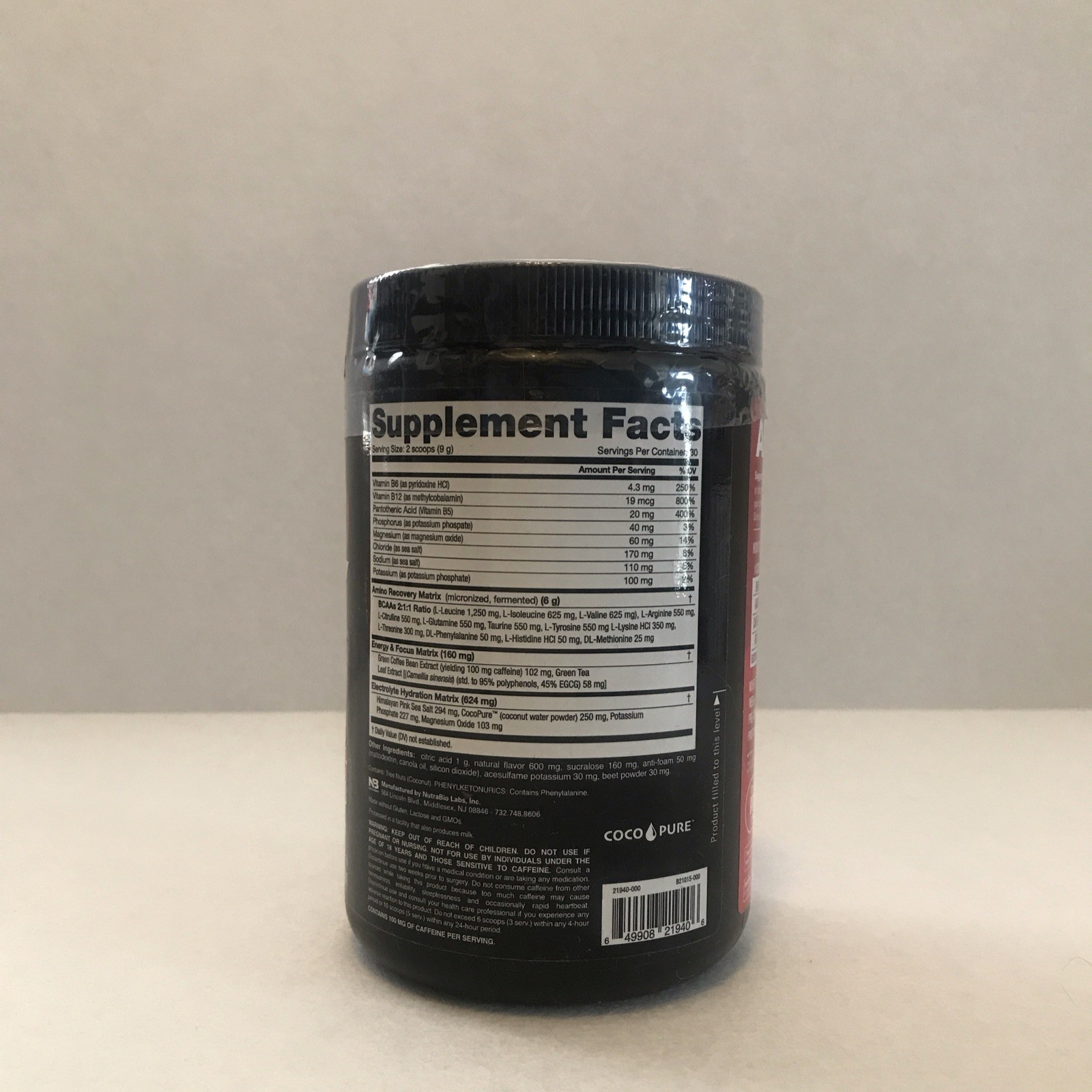 NutraBio Amino Kick Powder Hibiscus Strawberry Buzz BCAA Electrolytes 269g