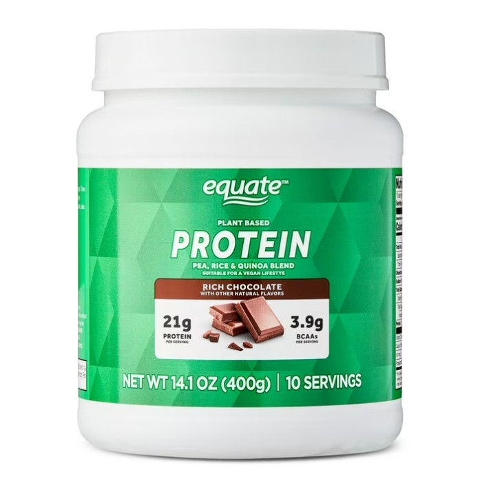4 Pack Equate Plant-Based Protein Powder Supplement, Rich Chocolate, 14.1 oz Pk