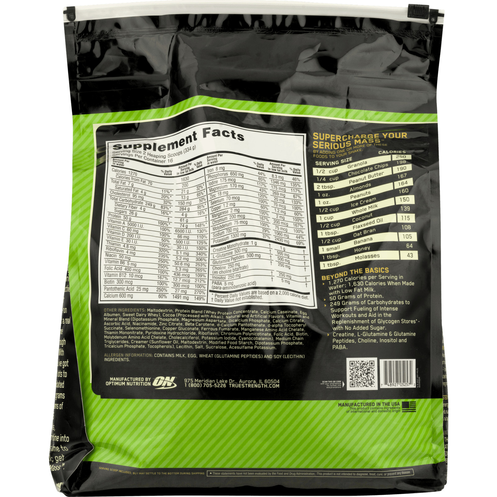 Optimum Nutrition Serious Mass, Chocolate, Weight Gainer Protein Powder