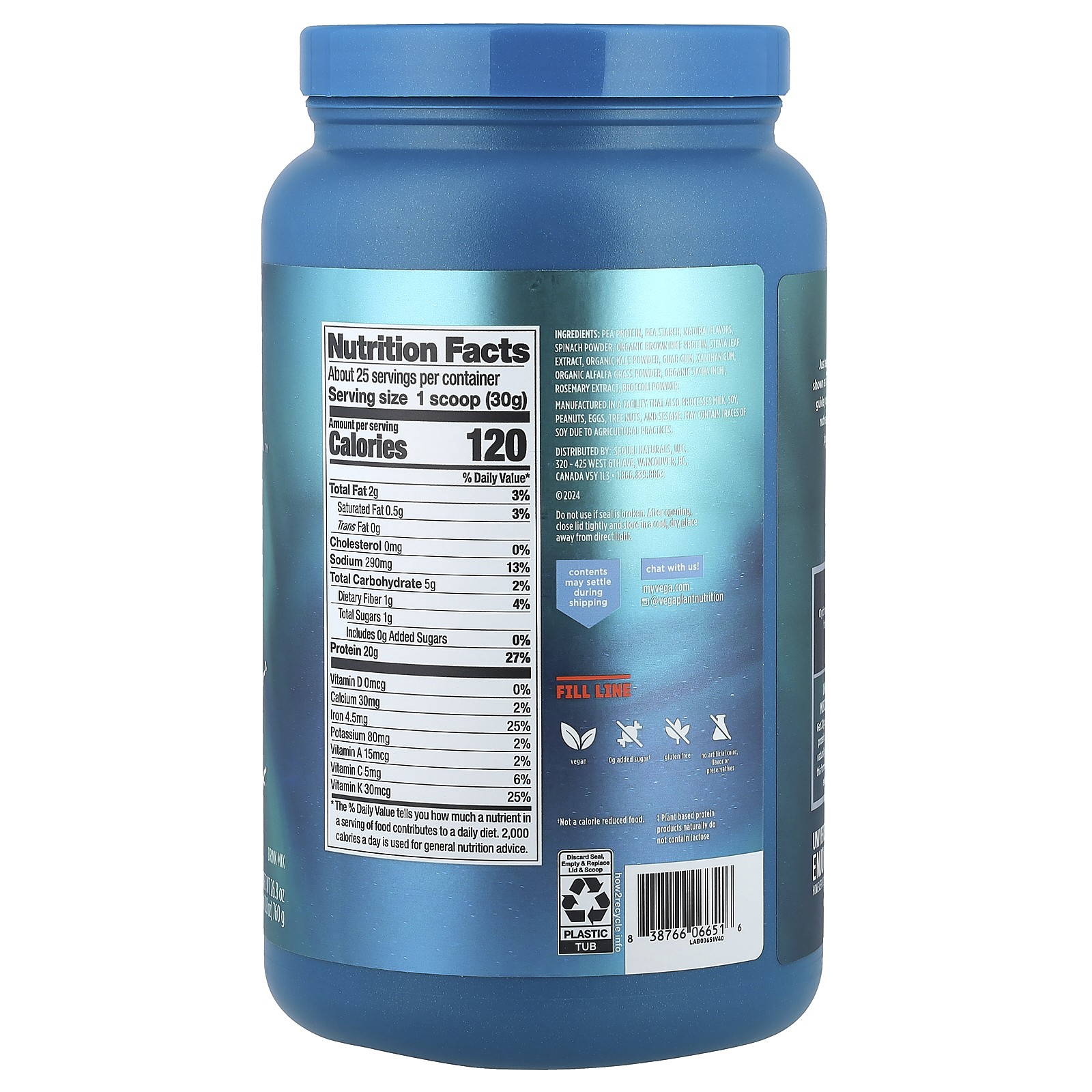 Plant Based Protein and Greens, Vanilla, 26.8 oz (760 g)