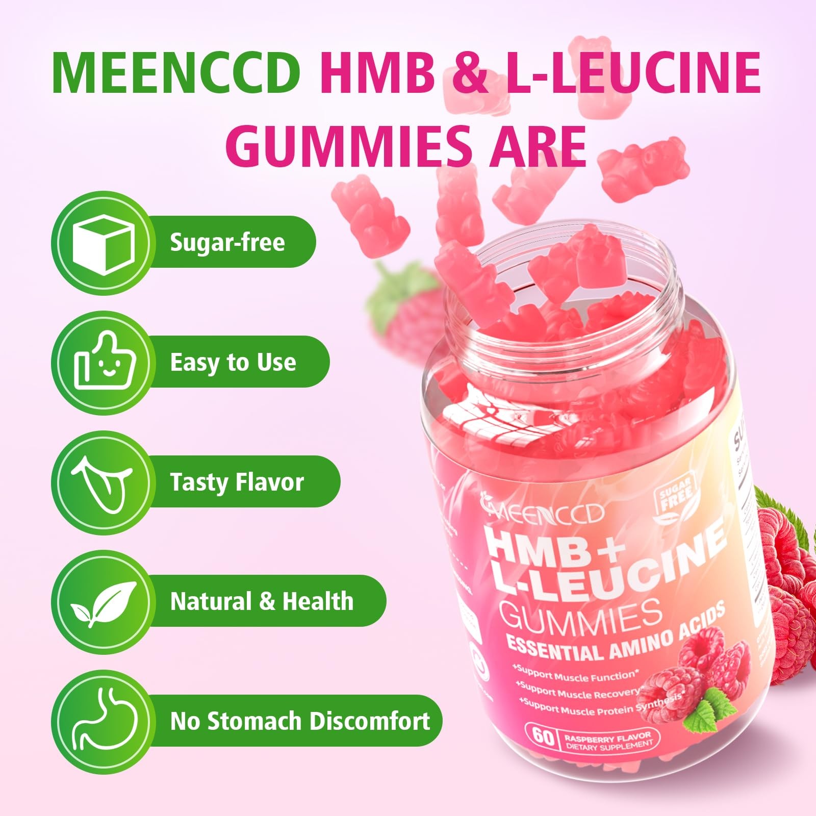 MEENCCD 2 Pack HMB and LLeucine Gummies, HMB and Leucine Amino Acid for Muscl…