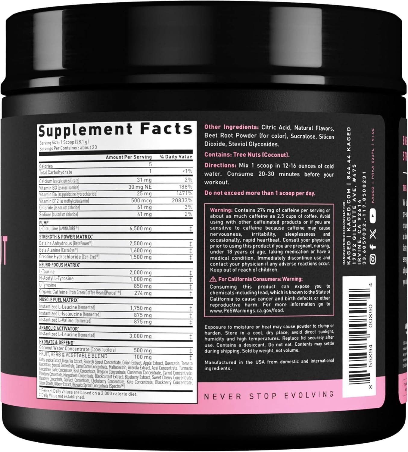 Pink Lemonade Pre Workout Powder | 274 mg Organic Caffeine – 20 Servings