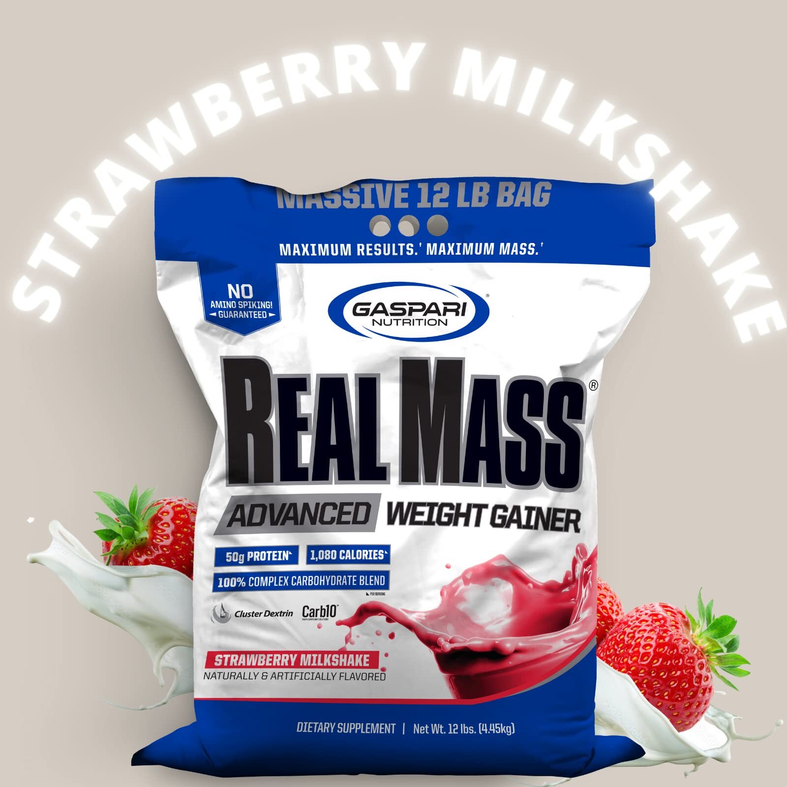 Gaspari Nutrition Real Mass Advanced Weight Gainer Strawberry Milkshake 12 Pound
