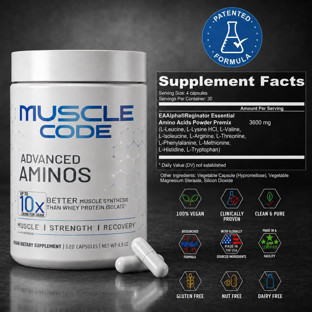 Muscle Code Essential Amino Acid Capsules – Muscle Synthesis & Repair & Strength