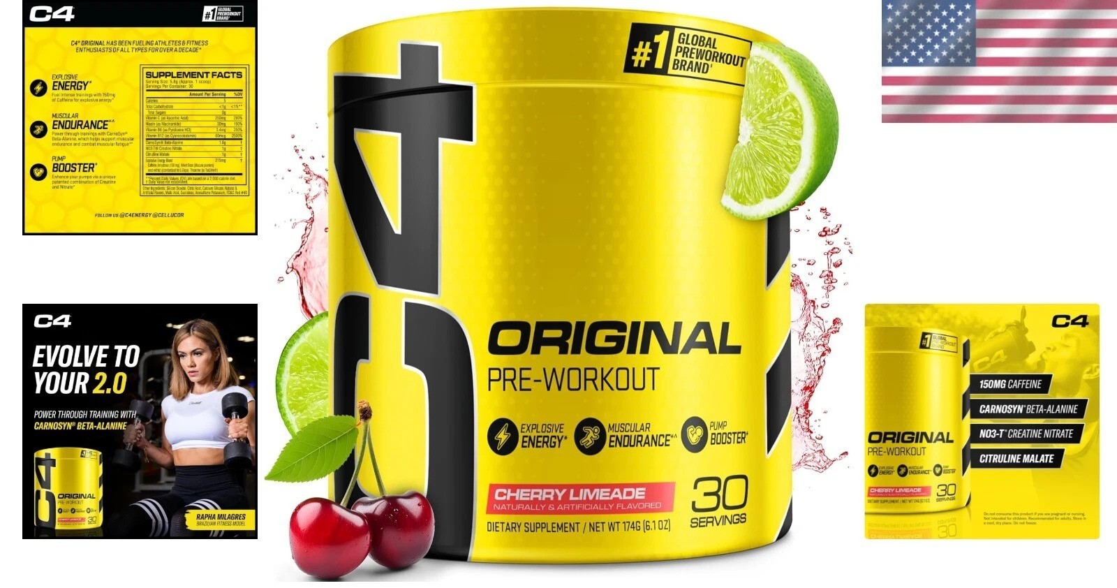 Sugar-Free Cherry Limeade Pre Workout Powder – 30 Servings for All Diets