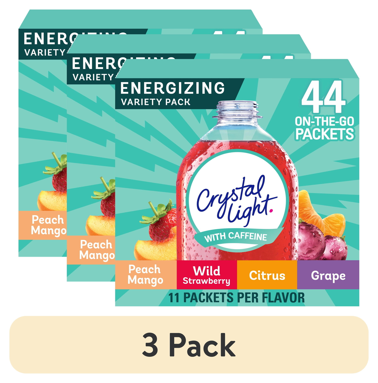 Crystal Light On-The-Go De 44 Ct Variety 3 Pack FREE FAST Shipping