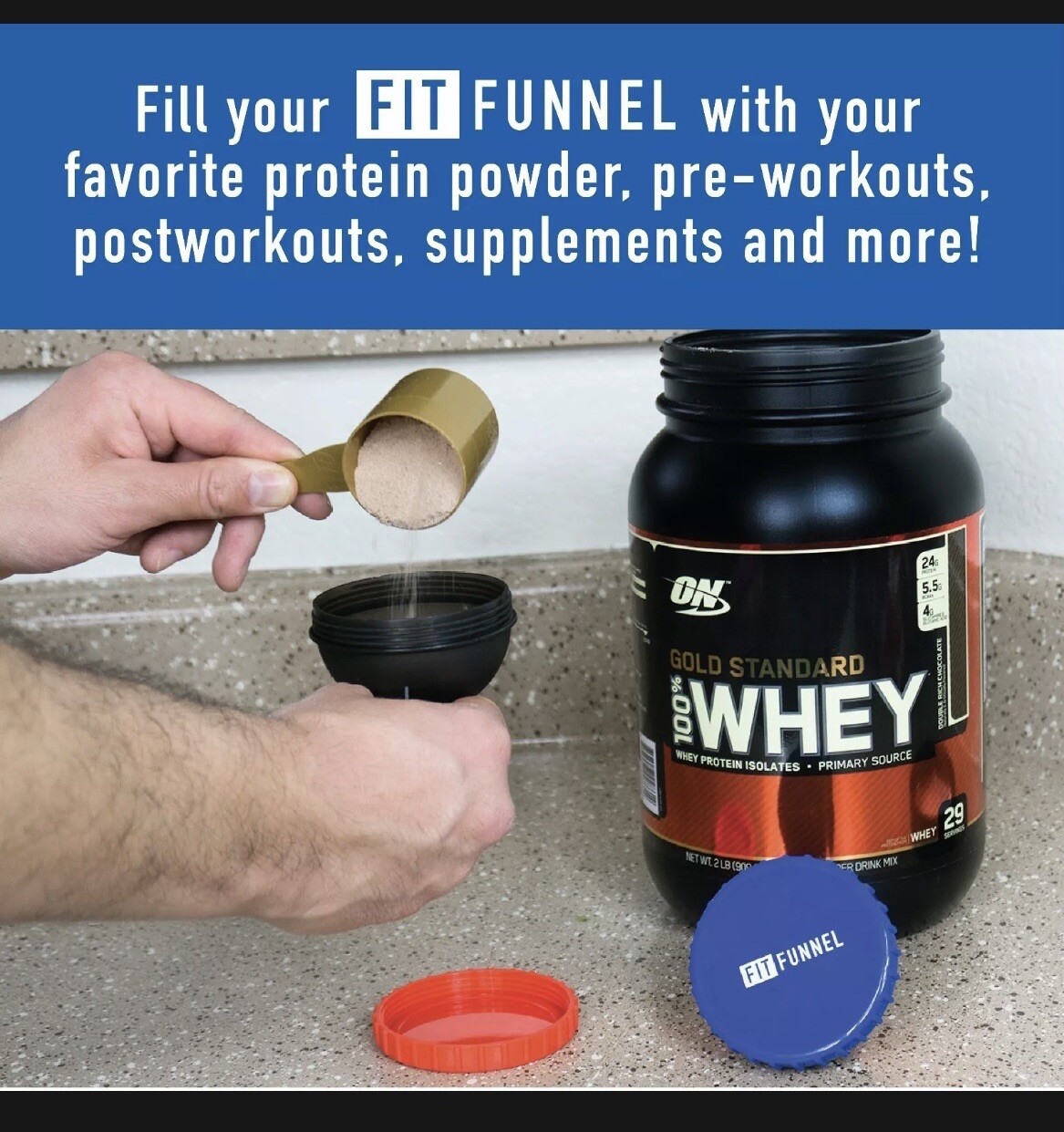 Supplement & Protein Funnel Portable Container Color Coded For Pre & Post-2 Pack