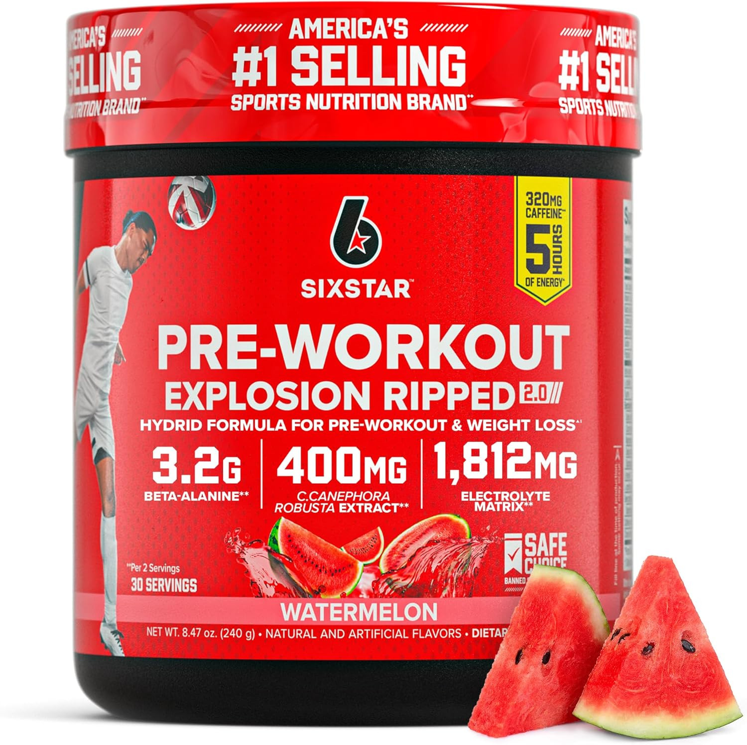 Pre-Workout Explosion, Watermelon (30 Servings) – Preworkout Energy Powder Suppl