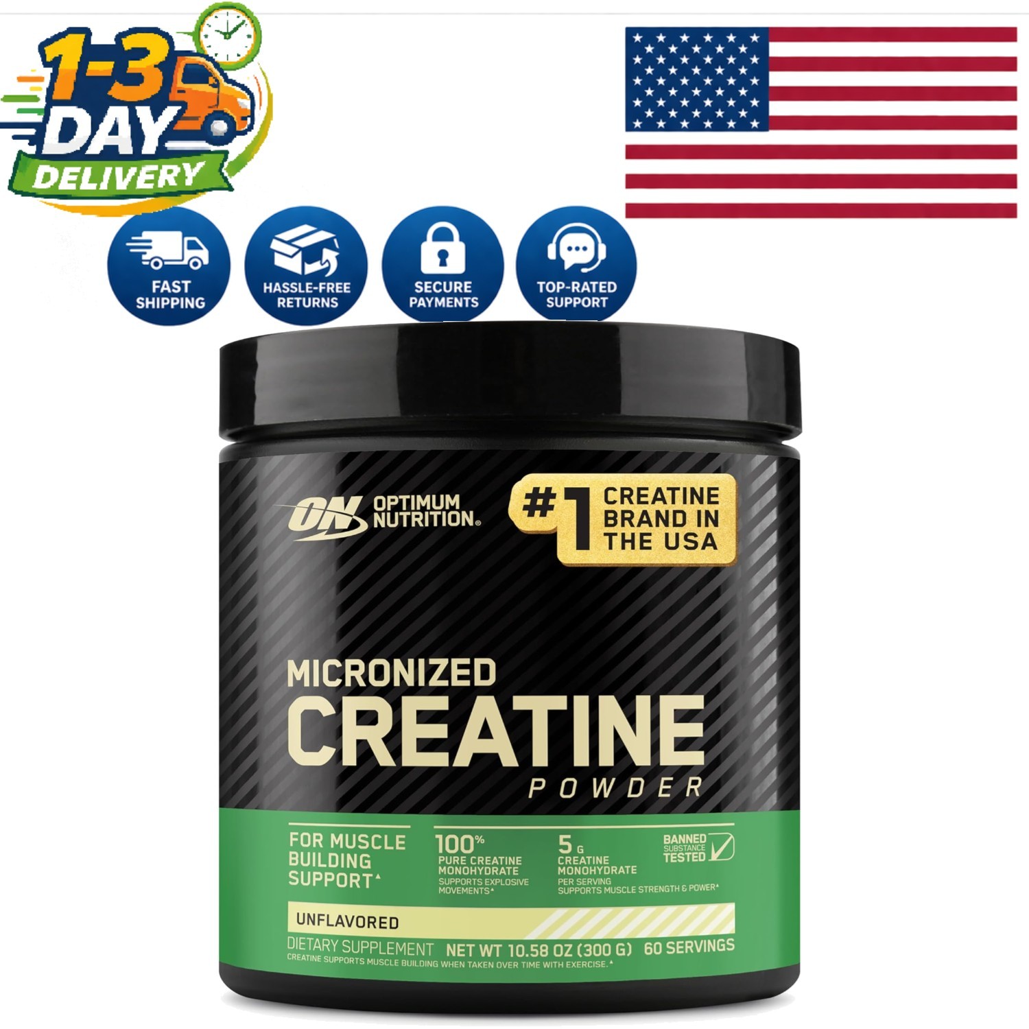 Micronized Creatine Monohydrate Powder, Unflavored, 60 Servings, 300g