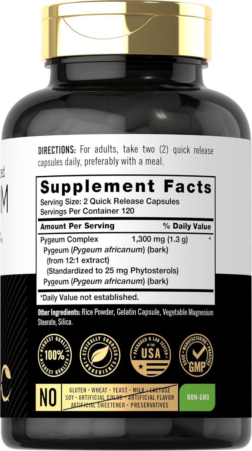 Carlyle Pygeum Supplement 1300mg | 240 Capsules | Non-GMO, Gluten Free | Bark