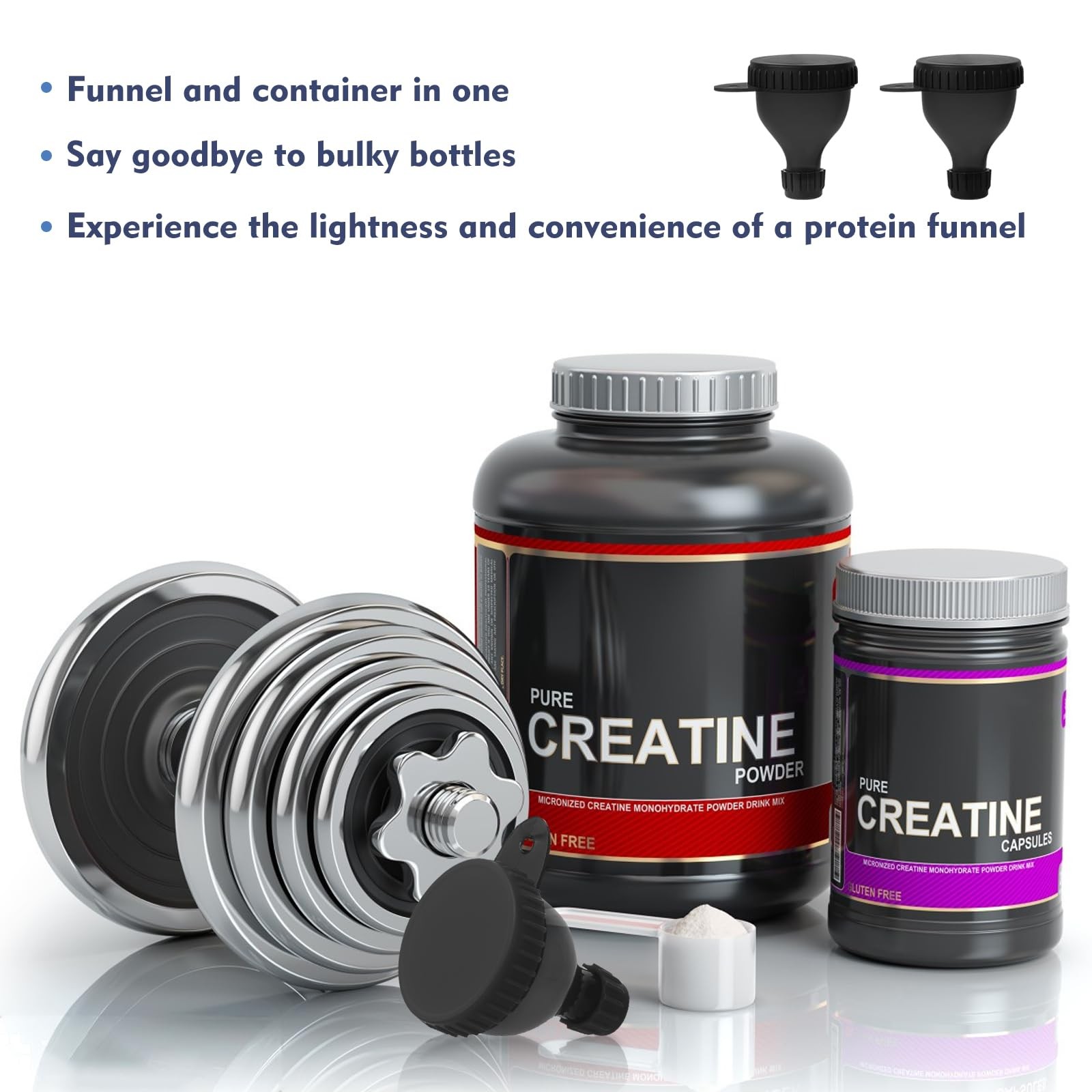 TEESSUE 2 Pcs Protein Powder Container, Portable 2*50ml, Black