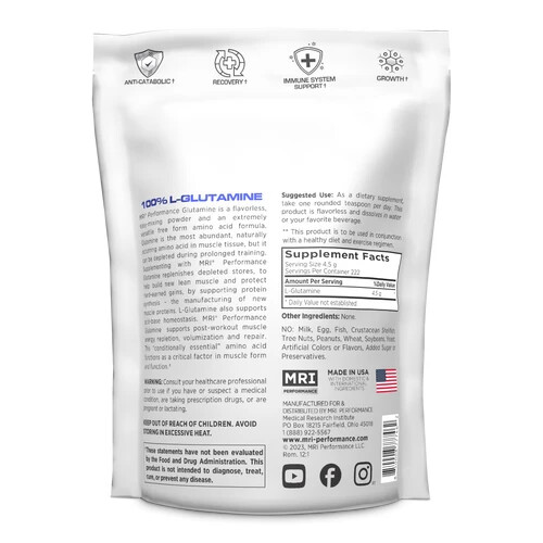 MRI PERFORMANCE L-GLUTAMINE, BCAA AMINO ACIDS, MUSCLE RECOVRY & GROWTH, 1000G