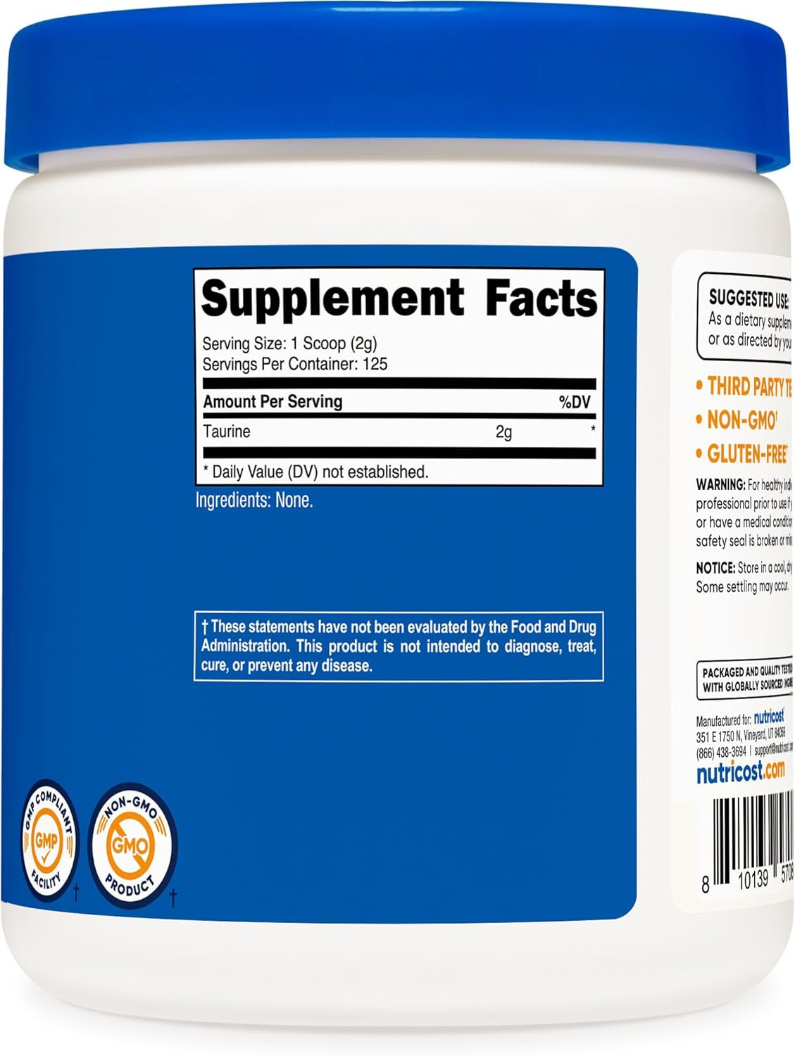 Taurine Powder 250 Grams – 125 Servings, 2000Mg per Serving