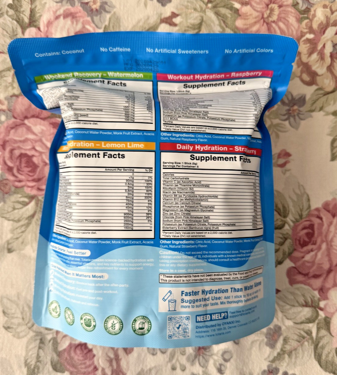 Totaria Sugar-Free Electrolyte Powder Drink Mix, Hydration Variety Packets