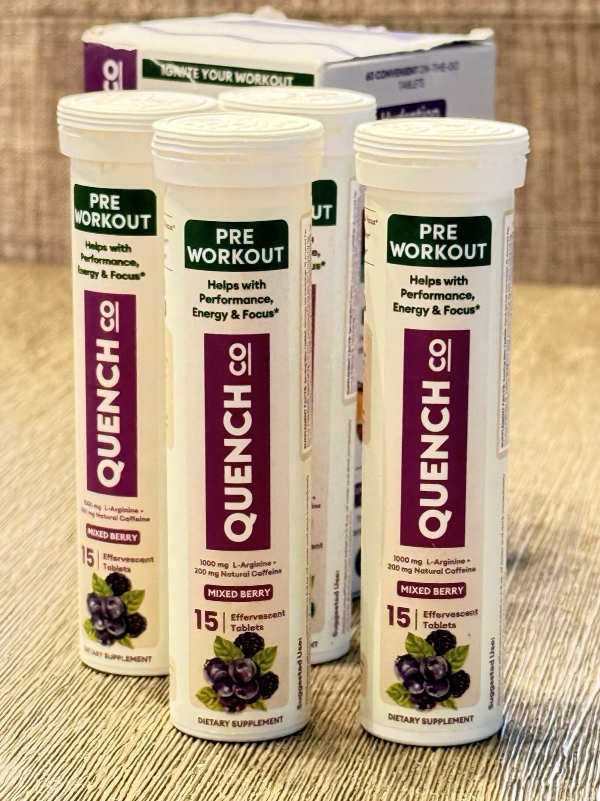 Quench Co Pre-Workout Mixed berry- 2 Boxes Of 60 Tablets (120 Total)- Exp 4/2026