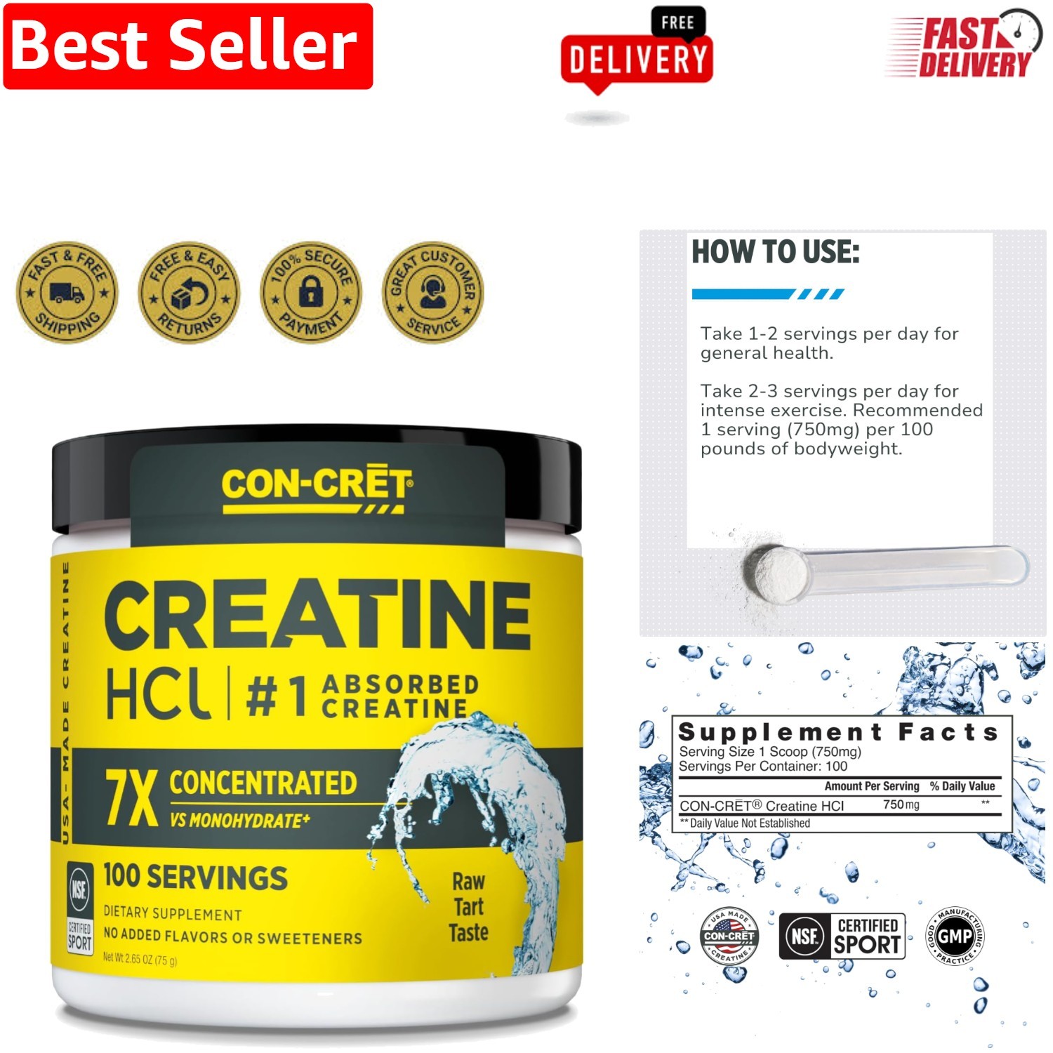 Creatine HCl Powder | 7X Concentration for Muscle & Cognitive Energy | 100 Se…