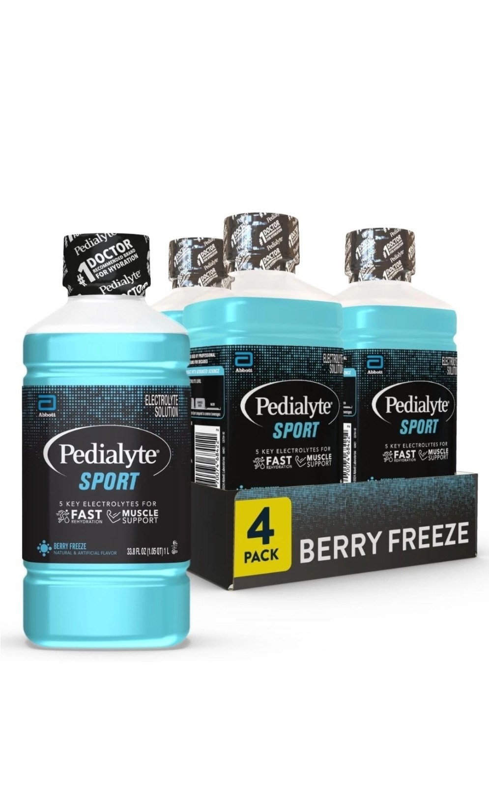 Pedialyte Sport Electrolyte Drink, Fast Hydration 33.8 Fl Oz (Pack of 4)