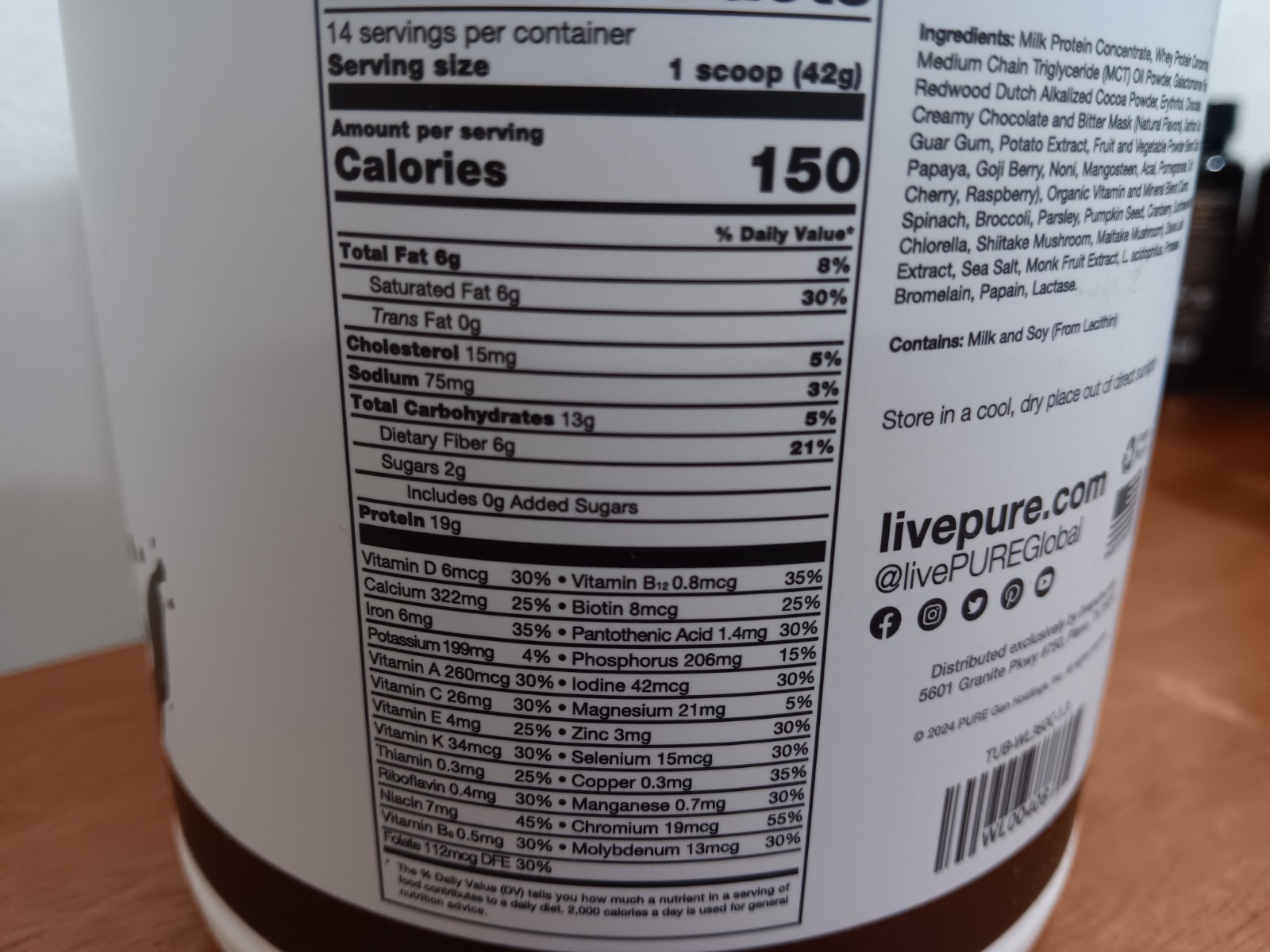 PURE LIFE Chocolate Nutrition Shake.Net Wt.20.7 Oz.(588g)